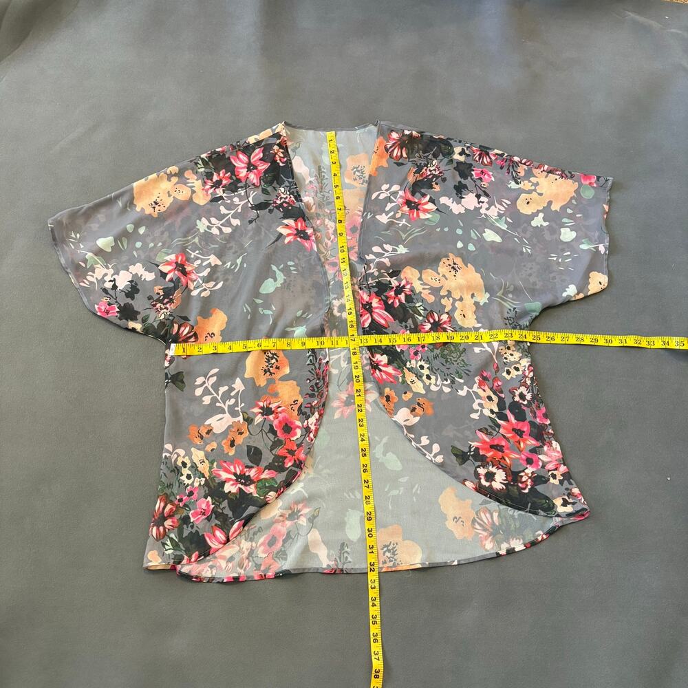 Floral Sheer Kimono Cardigan Gray Boho Large - Picture 5 of 8